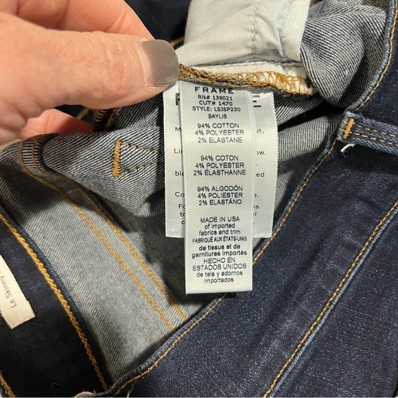 Frame Denim Le Skinny De Jeanne Jeans Dark Wash Size 27 Low Rise Chewed Hem - Picture 8 of 9